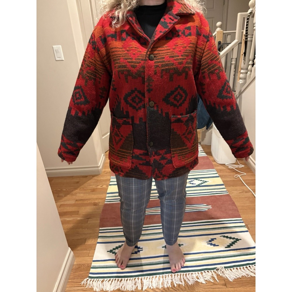 Vtg Woolrich Wool Blanket Barn Chore Coat Jacket Native Southwest Aztec M to XL